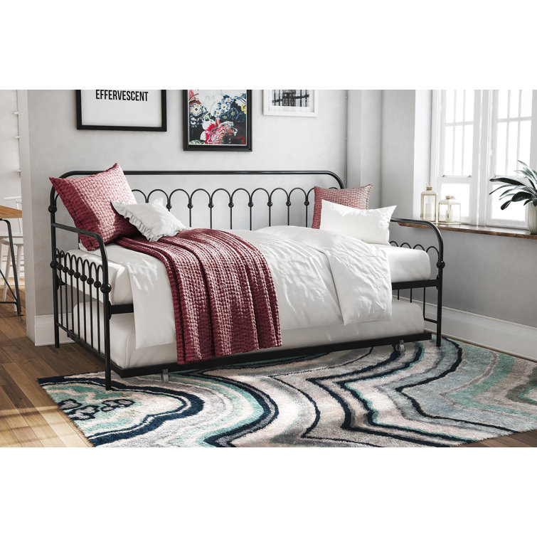 Black metal twin bed store with trundle